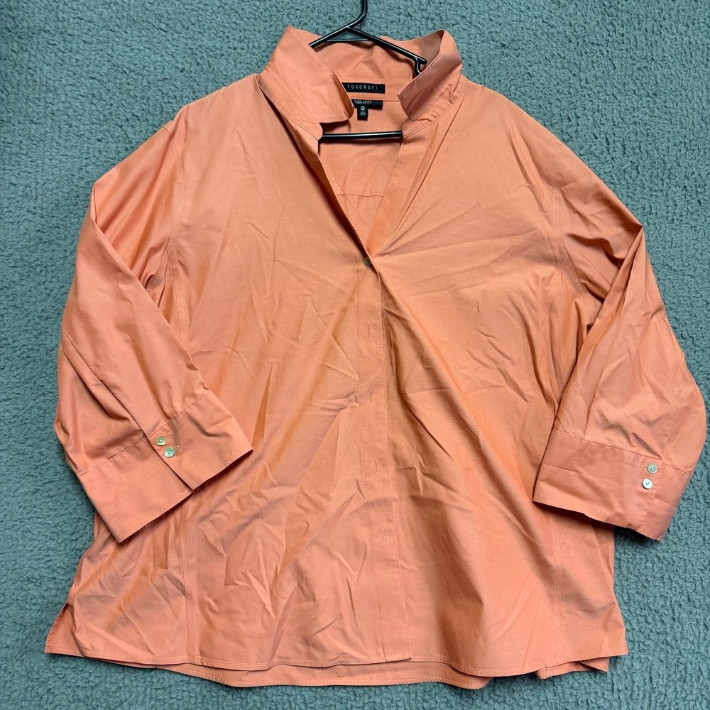 FOXCROFT Women's 24W Coral Peach Non-Iron Shaped Fit 100% Cotton 3/4 Sleeve Top